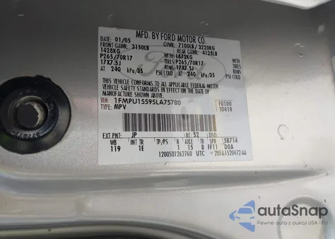 2005 Ford Expedition Xlt z USA, uszkodzony, nr VIN 1FMPU15595LA75780